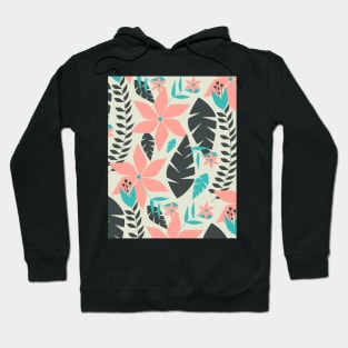 Coral pink flowers and leaves Hoodie